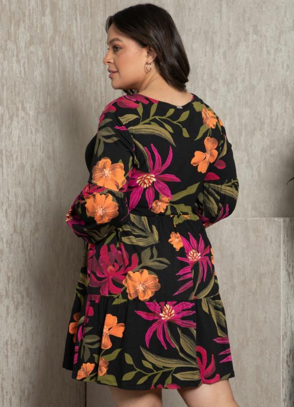 Quintess - Vestido Floral Preto com Manga Bufante 7