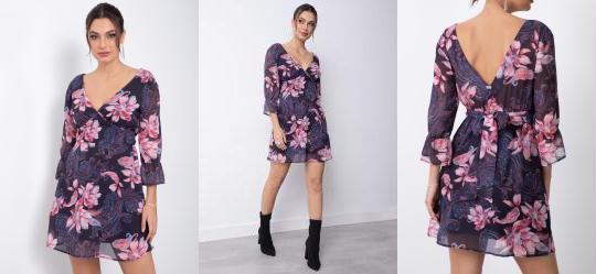 Vestido Floral Preto Curto em Chiffon