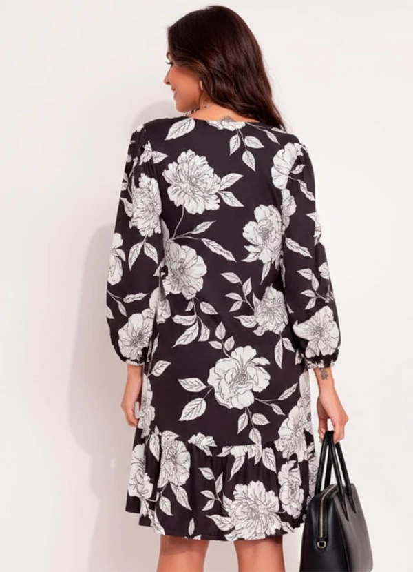 Quintess - Vestido Floral Preto e Branco em Malha Fria 4