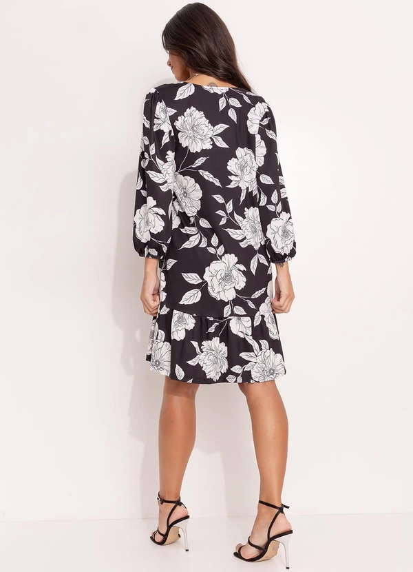 Quintess - Vestido Floral Preto e Branco em Malha Fria 6
