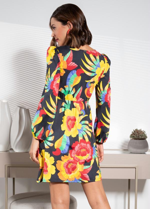 Quintess - Vestido Floral Preto em Malha Crepe 2