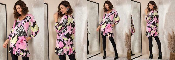 Vestido Floral Preto em Malha de Viscose