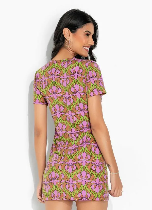 Moda Pop - Vestido Floral Retrô RoxoCom Mangas Curtas 2