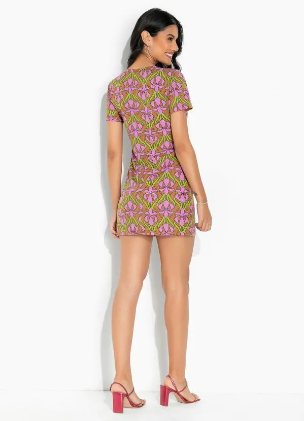 Moda Pop - Vestido Floral Retrô RoxoCom Mangas Curtas 4