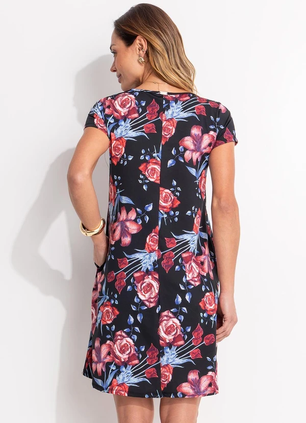 Quintess - Vestido Floral Rosa com Bolsos e Mangas Curtas 10