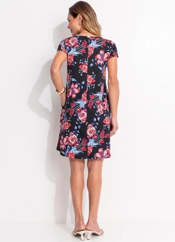 Quintess - Vestido Floral Rosa com Bolsos e Mangas Curtas 8