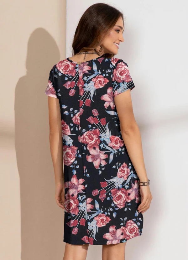 Quintess - Vestido Floral Rosa com Bolsos e Mangas Curtas 6