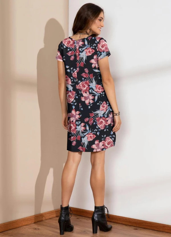 Quintess - Vestido Floral Rosa com Bolsos e Mangas Curtas 4