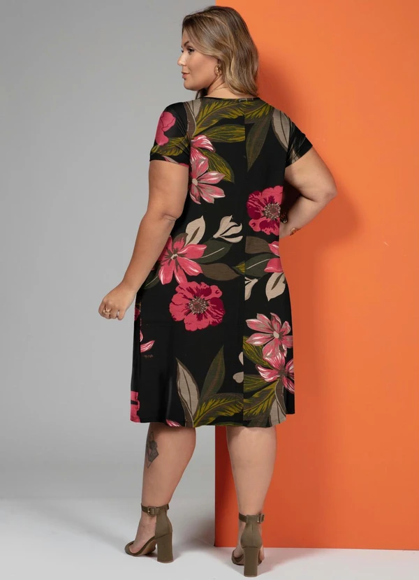 Quintess - Vestido Floral Rosa com Bolsos e Mangas Curtas 14