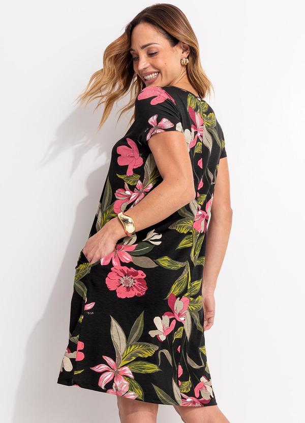 Quintess - Vestido Floral Rosa com Bolsos e Mangas Curtas 2