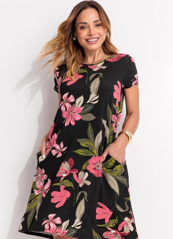 Quintess - Vestido Floral Rosa com Bolsos e Mangas Curtas 5