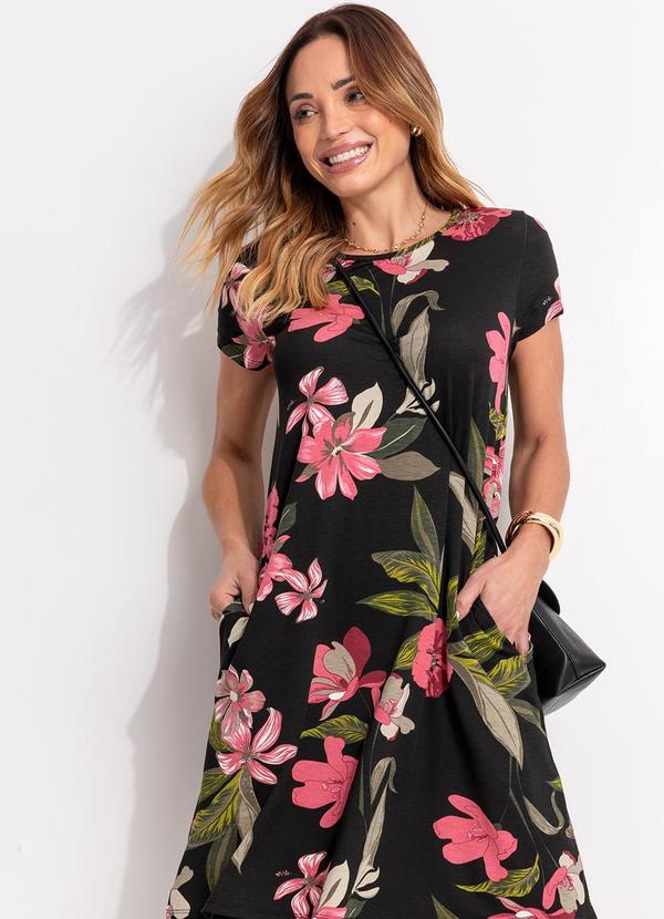 Quintess - Vestido Floral Rosa com Bolsos e Mangas Curtas 6