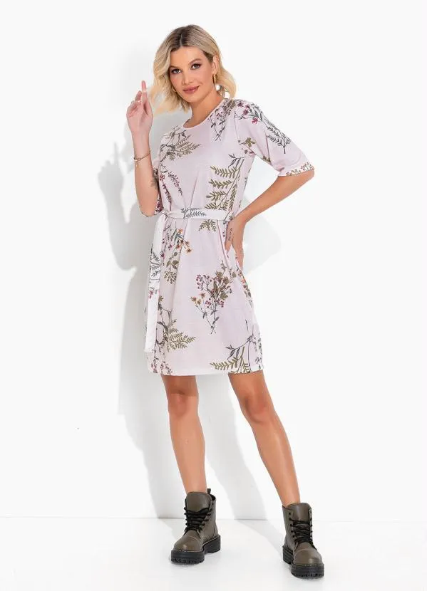 Moda Pop - Vestido Floral Rosa com Mangas Curtas e Faixa 4