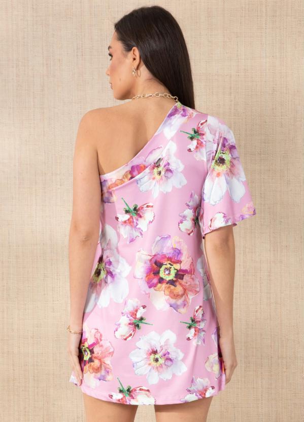 Queima Estoque - Vestido Floral Rosa com Uma Manga Só 2