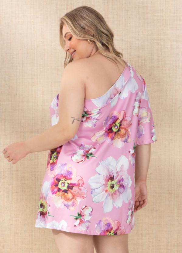 Queima Estoque - Vestido Floral Rosa com Uma Manga Só 8