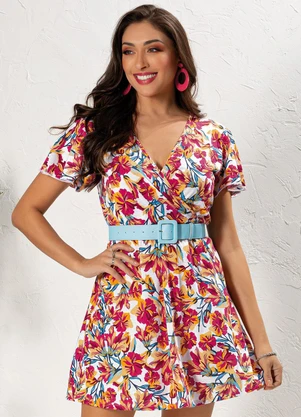 Moda Pop - Vestido Floral Rosa em Malha - MODA POP