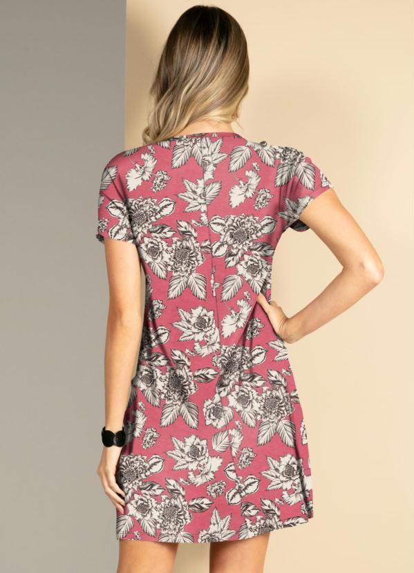 Quintess - Vestido Floral Rosa Soltinho com Bolsos 2