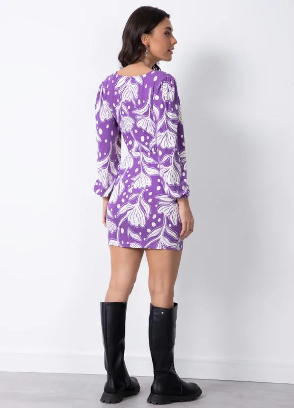 Quintess - Vestido Floral Roxo com Recortes Vazados 4