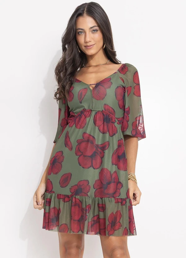 Quintess - Vestido Floral Silvestre em Tule