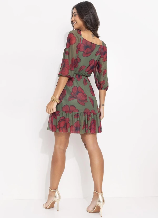 Quintess - Vestido Curto em Tule Floral com Manga Bufante e Decote V 4