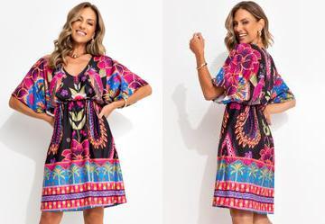 Vestido Floral Tropical em Malha Fria