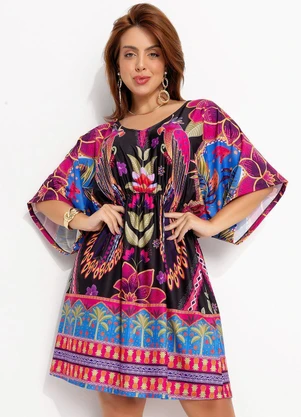 Quintess - Vestido Floral Tropical em Malha Fria - QUINTESS