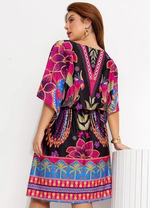 Quintess - Vestido Floral Tropical em Malha Fria - QUINTESS