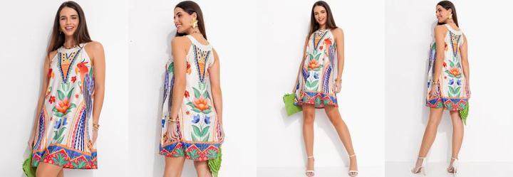 Vestido Floral Tropical em Malha Fria