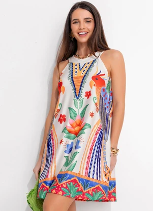Quintess - Vestido Floral Tropical em Malha Fria - QUINTESS