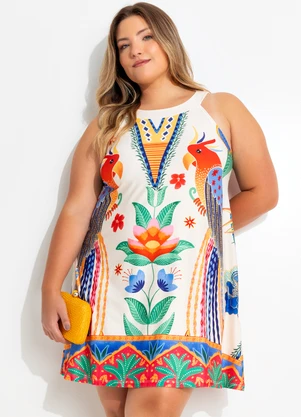 Quintess - Vestido Floral Tropical em Malha Fria - QUINTESS