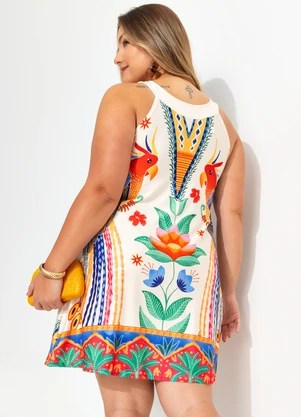 Quintess - Vestido Floral Tropical em Malha Fria - QUINTESS