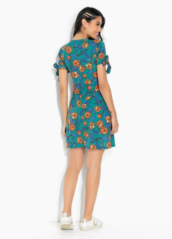 Moda Pop - Vestido Floral Verde com Amarração nas Mangas 5