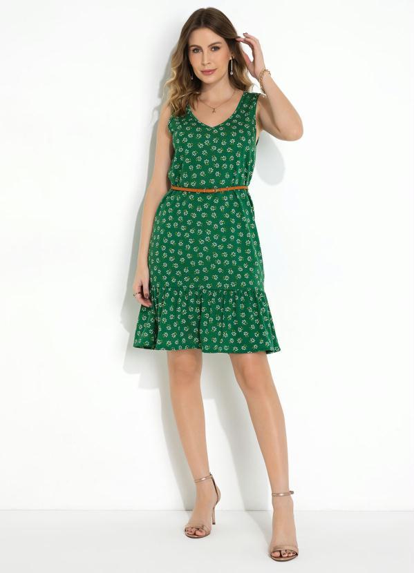 Moda Pop - Vestido Floral Verde com Babado na Barra 4