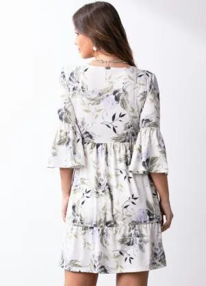 Quintess - Vestido Floral Verde com Franzidos - QUINTESS