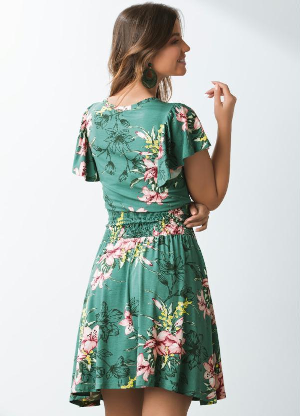 Quintess - Vestido Floral Verde com Mangas em Evasê 8