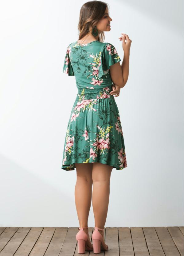 Quintess - Vestido Floral Verde com Mangas em Evasê 6
