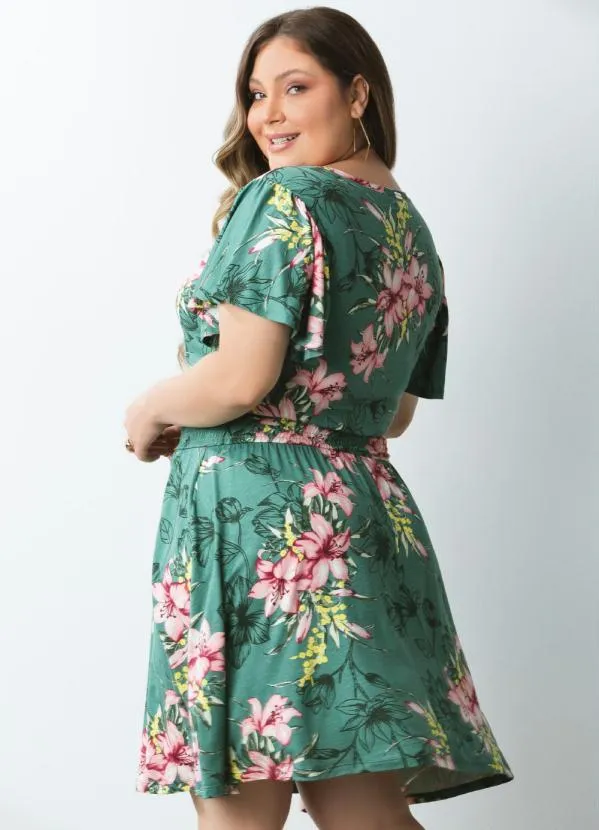 Quintess - Vestido Floral Verde com Mangas em Evasê 7