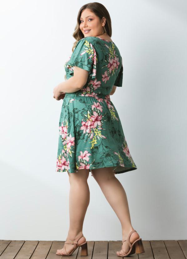 Quintess - Vestido Floral Verde com Mangas em Evasê 1