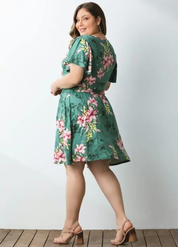 Quintess - Vestido Floral Verde com Mangas em Evasê 9