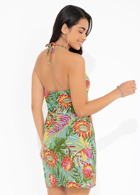 Outlet - Vestido Floral Verde Frente Única Ajustável 2