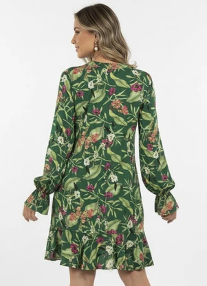 Quintess - Vestido Floral Verde Soltinho com Bolsos - QUINTESS