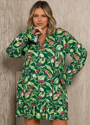 Quintess - Vestido Floral Verde Soltinho com Bolsos - QUINTESS