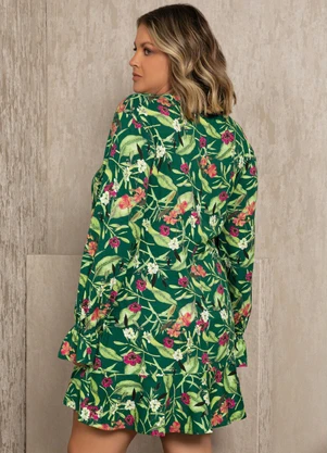 Quintess - Vestido Floral Verde Soltinho com Bolsos - QUINTESS
