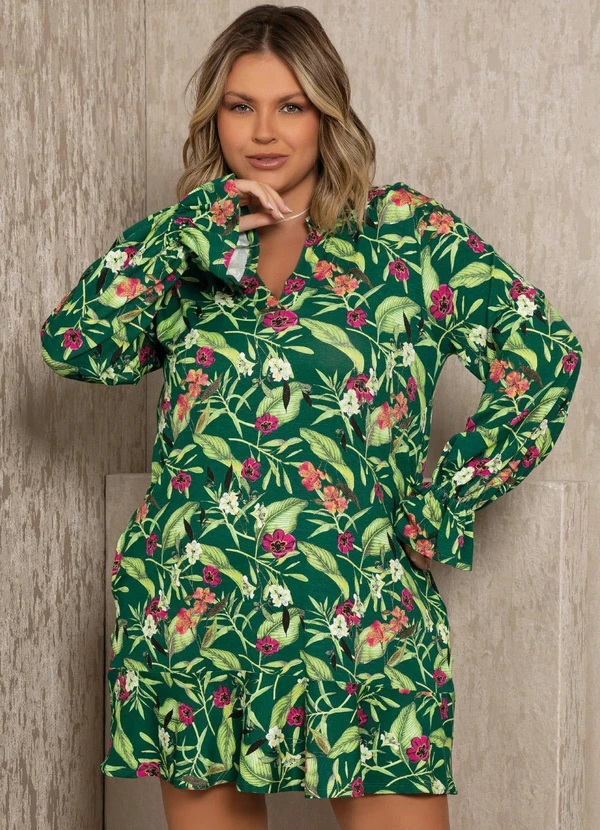 Quintess - Vestido Floral Verde Soltinho com Bolsos 7