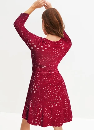 bonprix - Vestido Floral Vermelho em Malha de Viscose - BONPRIX