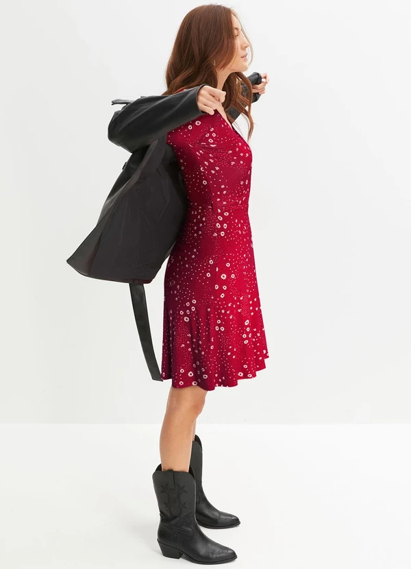 bonprix - Vestido Floral Vermelho em Malha de Viscose 3