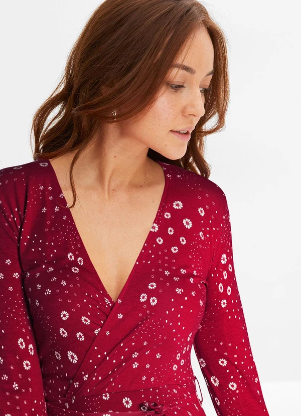 bonprix - Vestido Floral Vermelho em Malha de Viscose 5