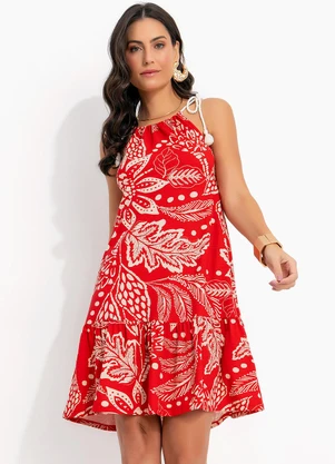 Quintess - Vestido Floral Vermelho em Malha de Viscose - QUINTESS