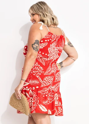 Quintess - Vestido Floral Vermelho em Malha de Viscose - QUINTESS