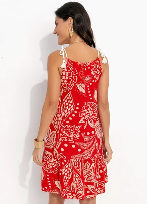 Quintess - Vestido Floral Vermelho em Malha de Viscose - QUINTESS